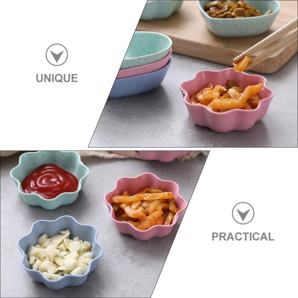 6Pcs Sauce Bowls Heart Flower Shaped Seasoning Dishes Mustard Dish Wheat Straw Dipping Bowls