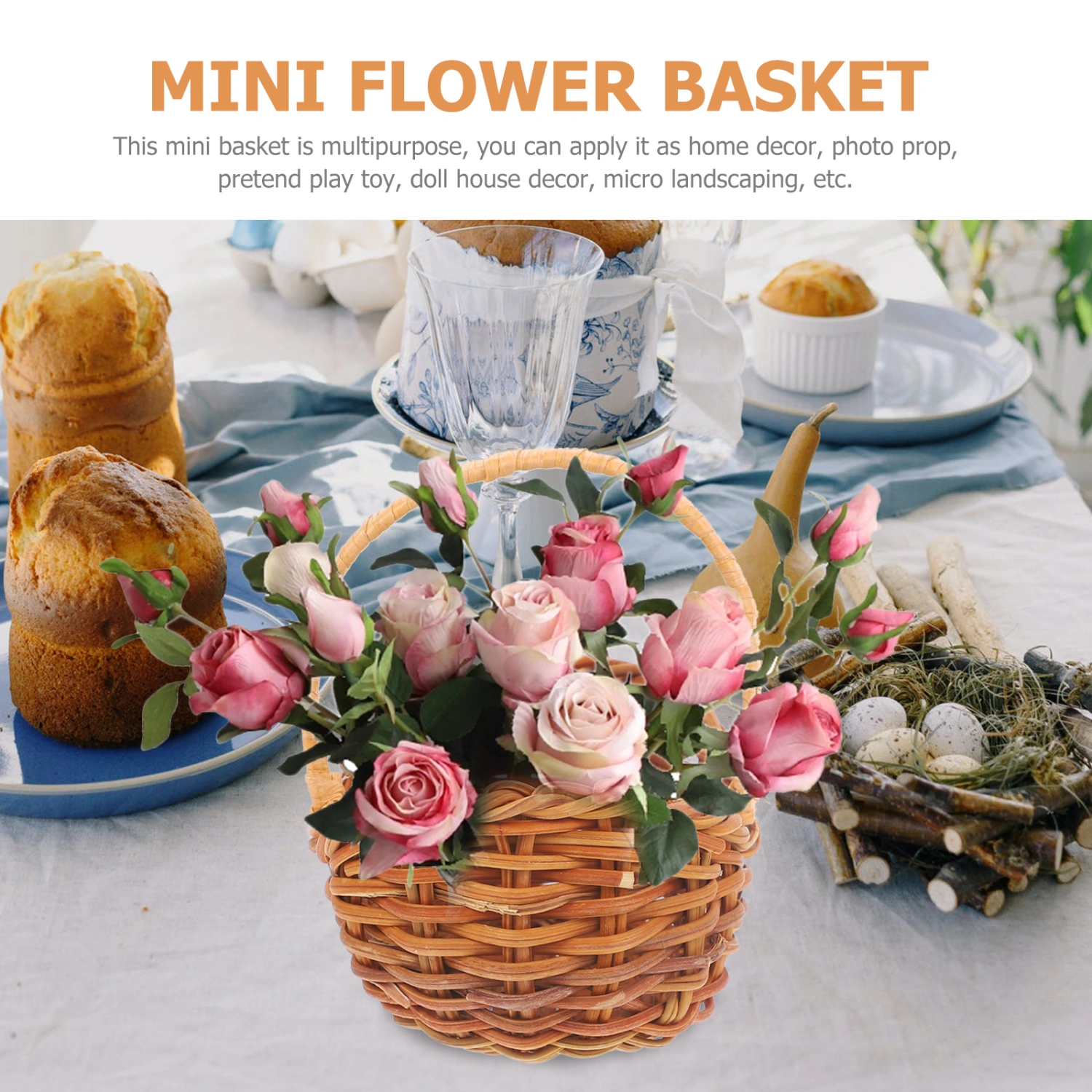 4pcs Mini Woven Baskets Miniature Flower Basket Mini Picnic Basket Tiny Party Favor Containers