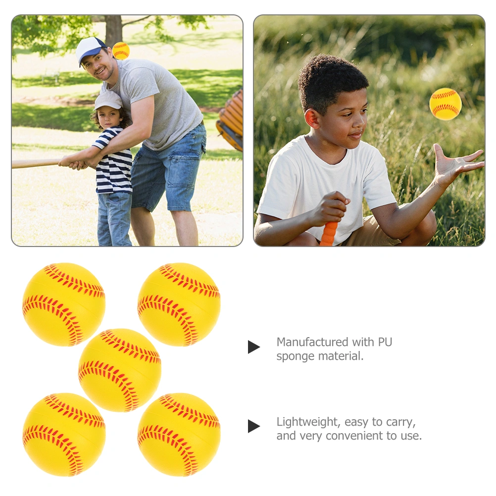 5Pcs Practice Baseballs PU Sponge Training Softballs Baseballs Training Balls