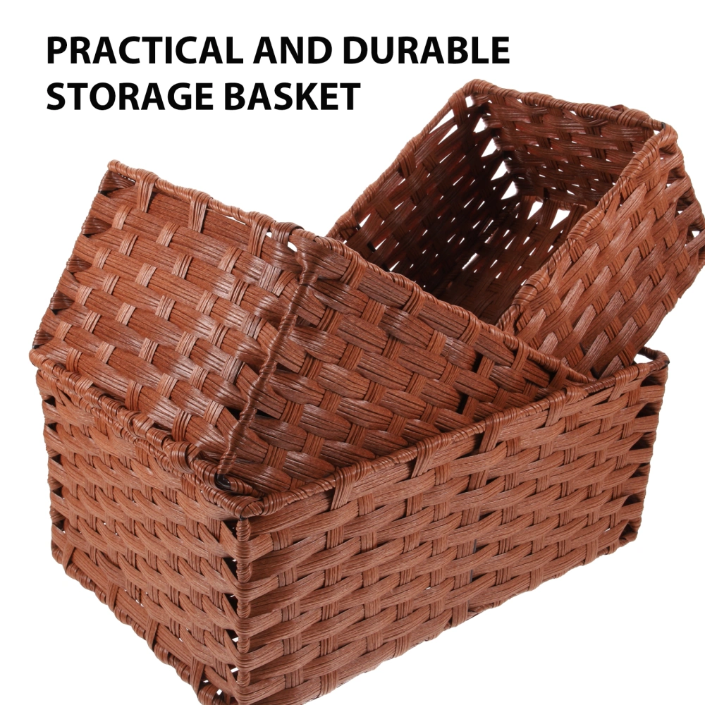 3pcs Woven Storage Basket Tabletop Imitation Rattan Woven Basket for Stationery Makeup Book Food