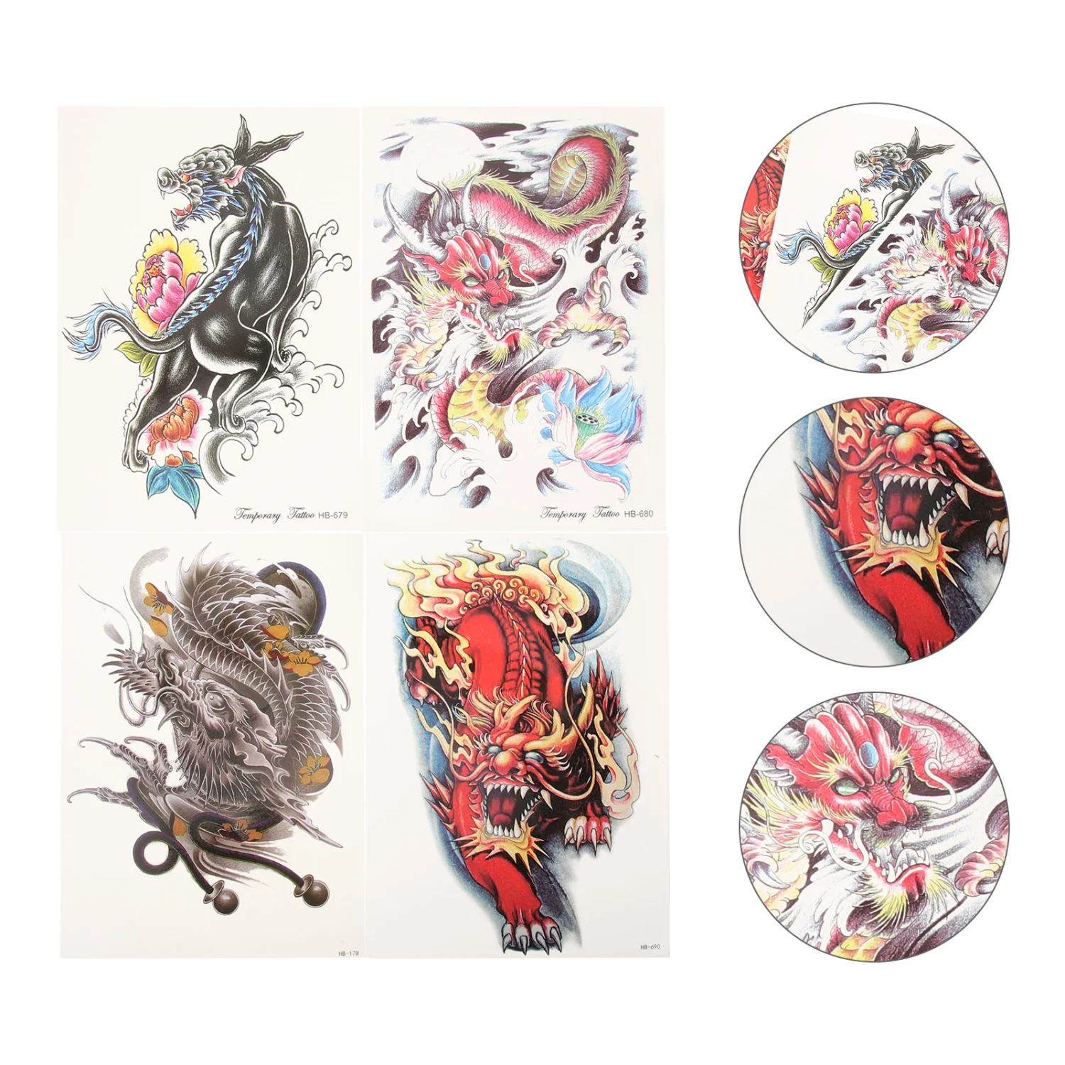 4 Sheets Tattoo Stickers Temporary Tattoos Fake Tattoos Unique Tattoos Decals