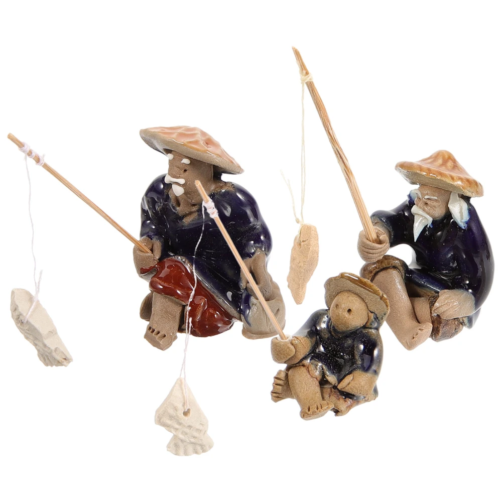 3Pcs Mini Fisherman Statue Miniature Fisherman Figurines Chinese Style Fisherman Statue