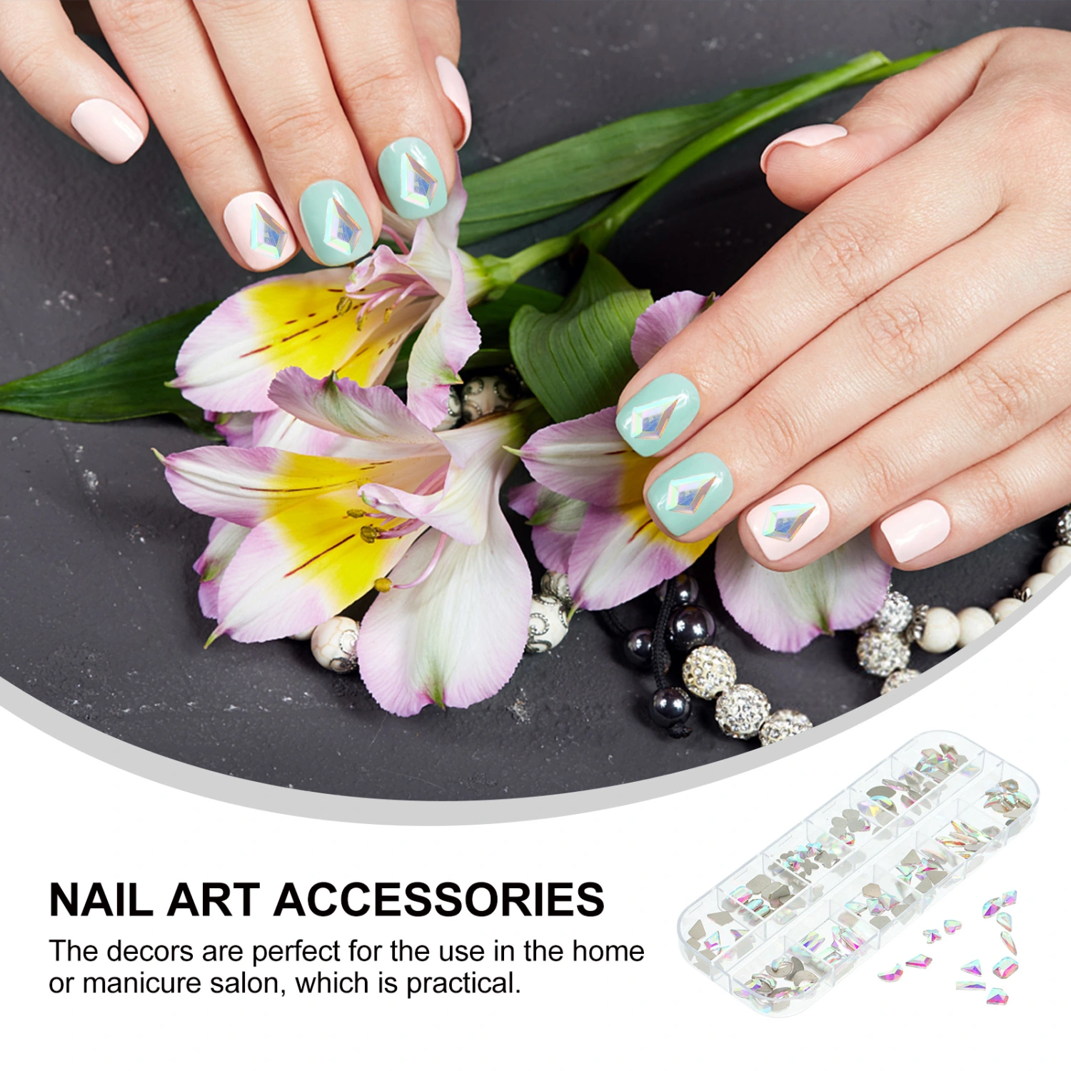 1 Box of Flatback Nail Charms Nail Rhinestones Multi Shapes Rhinestones for Manicure Glass Nail Charms