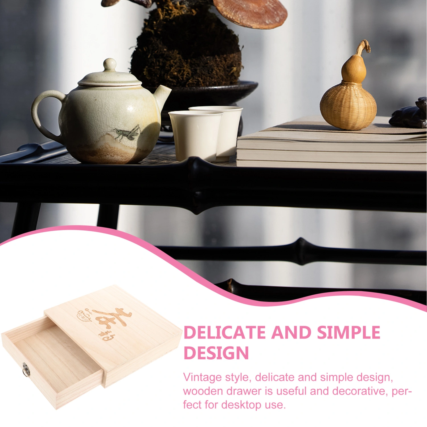 Wooden Drawer Tea Box Vintage Tea Bag Organizer Drawer Tea Bag Storage Box for Desktop