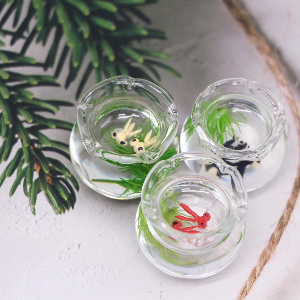 3pcs Miniature Fish Bowl Mini House Fish Tank Miniature Glass Goldfish Tank Models