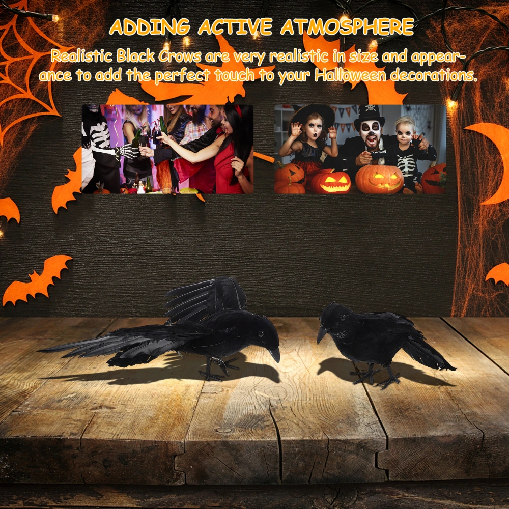 2pcs Black Lifelike Crow Ornament DIY Spooky Crow Model Halloween Party Prop