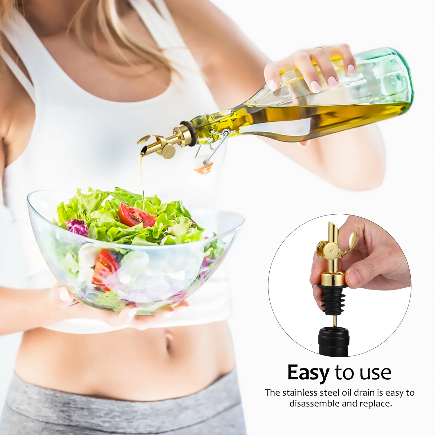 2pcs Weighted Stainless Steel Bottle Pourers Olive Oil Dispenser Spout Auto Flip Liquor Pour Spout