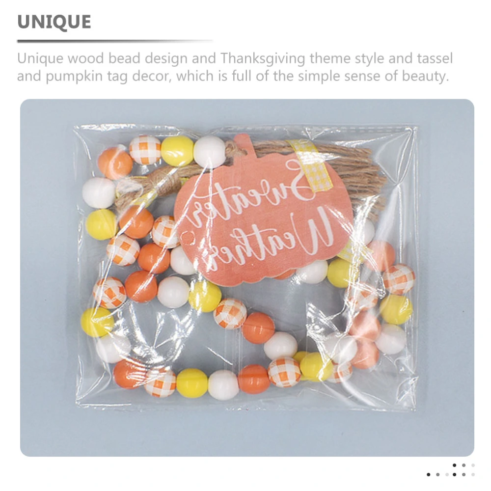 Thanksgiving Wood Bead Garland with Tassel Wooden Beads Garland with Pumpkin Tag Farmhouse Tiered Tray Decor