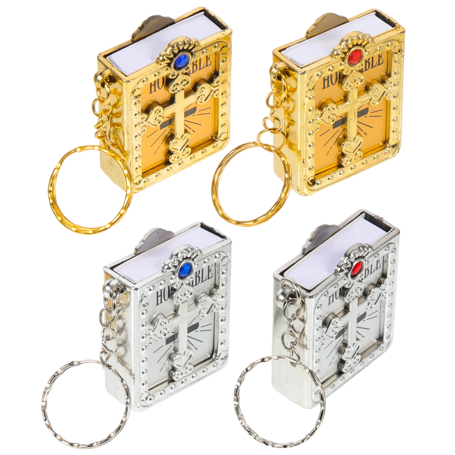 12Pcs Decorative Metal Key Ring Paper Bible Book Keychains Handbag Pendants