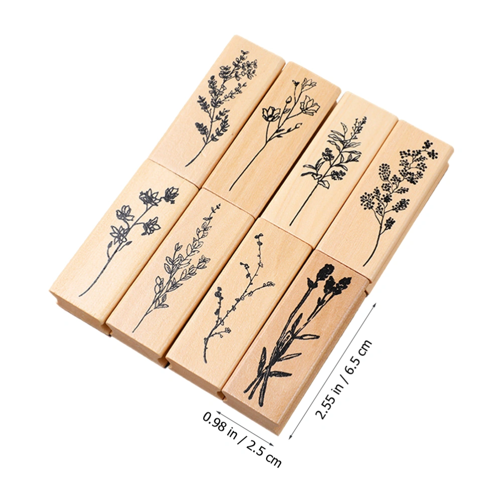 8Pcs Wood Scrapbooking Stamps Flower Plants Stamps DIY Wooden Stamps Small Journaling Stamps