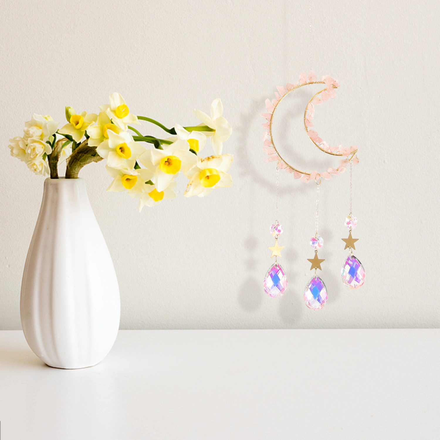 Gravel Glass Suncatcher Window Moon Wall Decor Window Moon Shaped Ornament