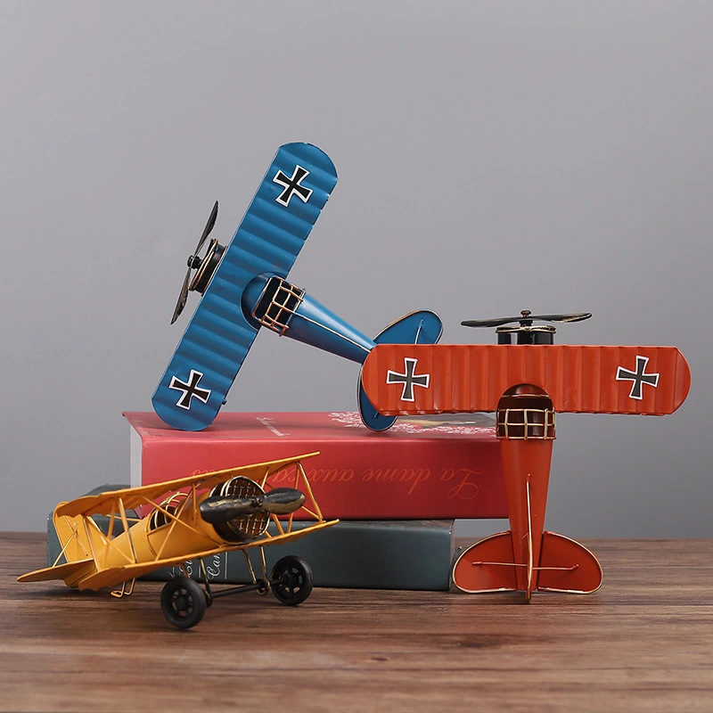 Retro Airplane Model Vintage Decorative Aircraft Desktop Metal Craft Plane Ornament