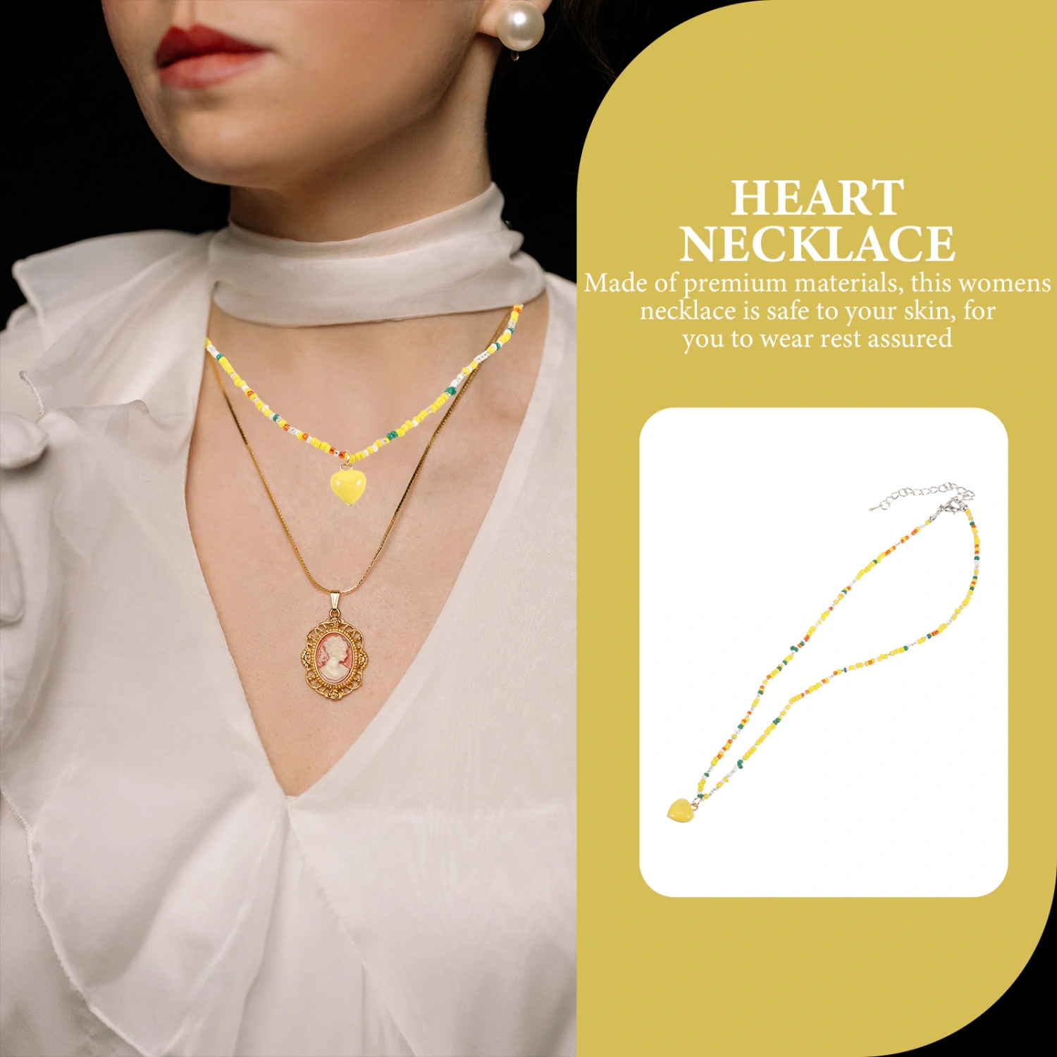 Women Necklace Teen Girls Beaded Necklace Heart Pendant Necklace Ladies Neck Jewelry