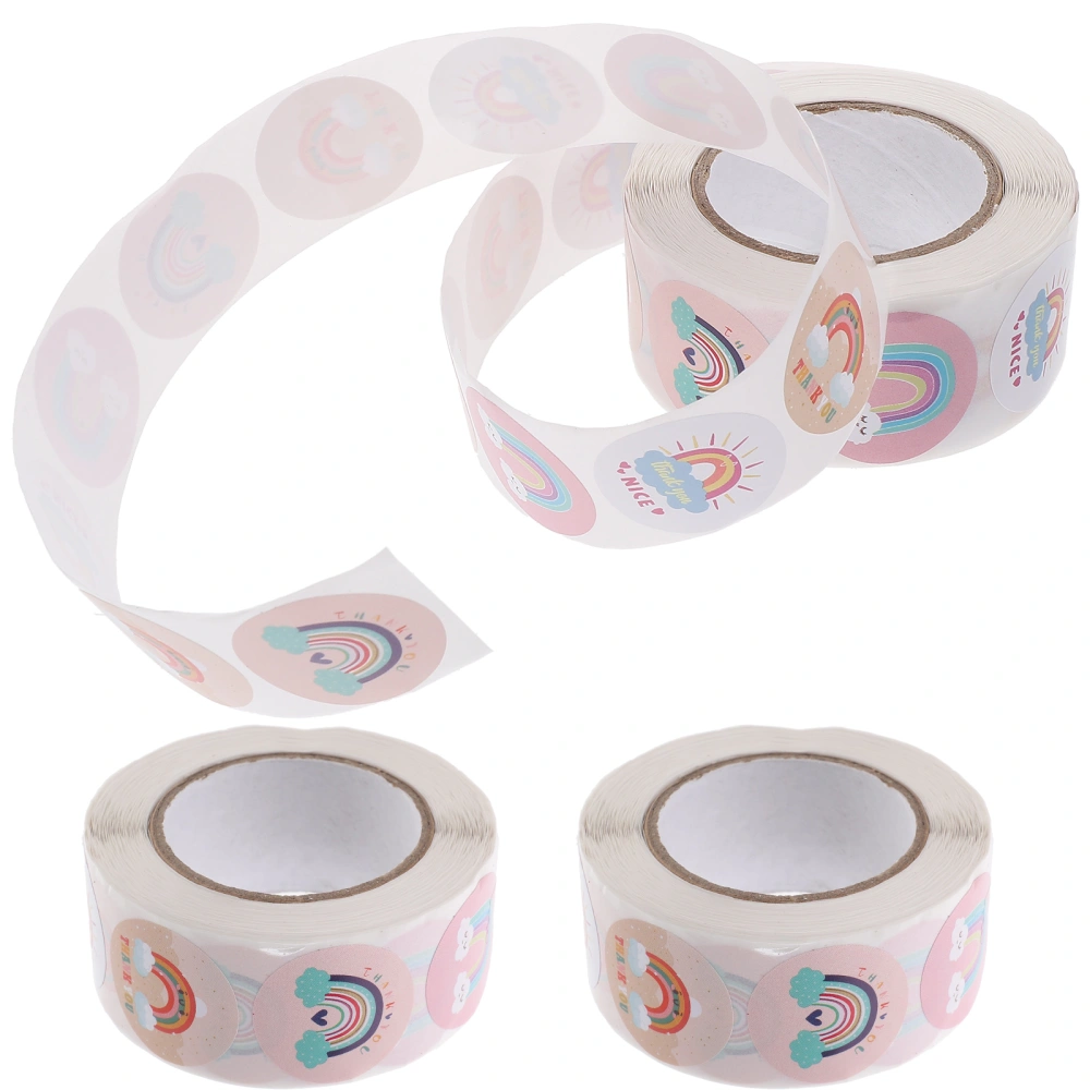 3 Rolls of Delicate Sealing Label Stickers Thanks Themed Stickers Envelope Seal Stickers