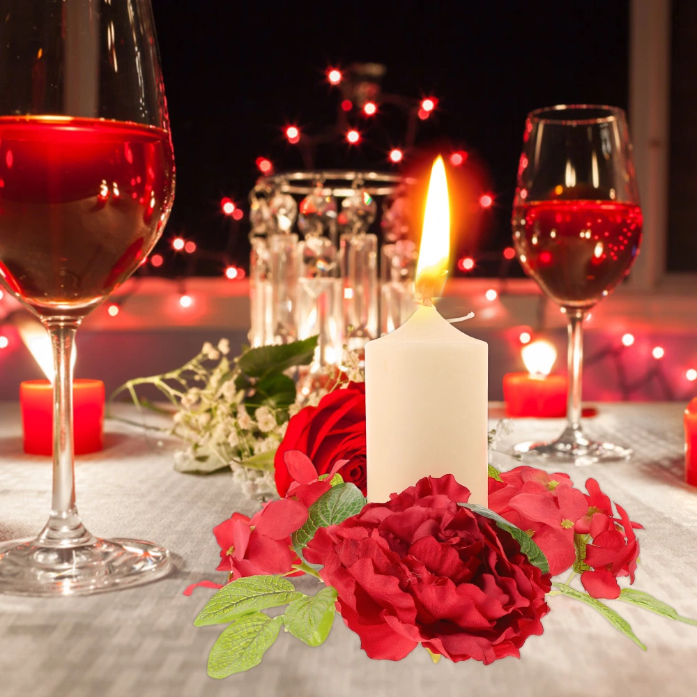 Candle Ring Artificial Flower Candle Wreath Decorative Table Centerpiece for Wedding