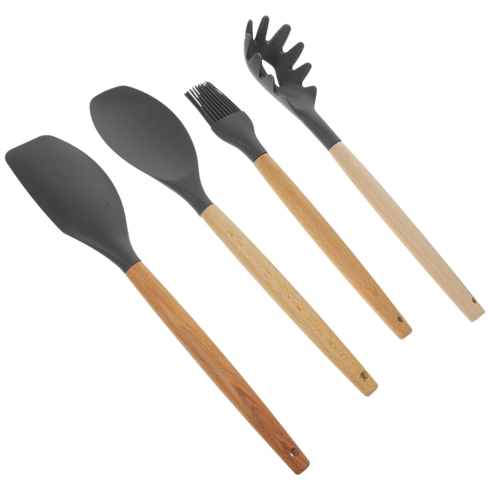 4pcs Wood Handle Silicone Utensils Silicone Cooking Kitchen Utensils Set for Home