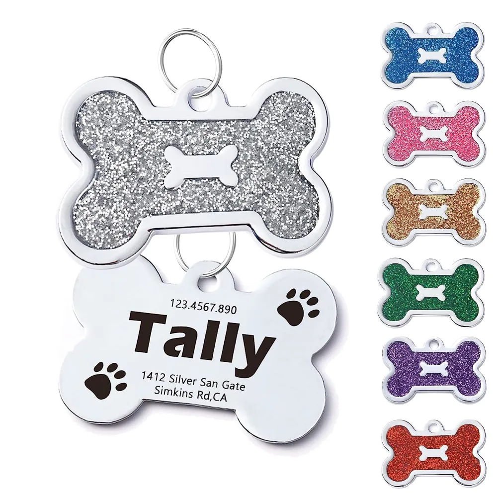 8pcs Pet Cat Dog ID Tags Pet Information Tags ID Name Tags for Pet Bone Type Tag