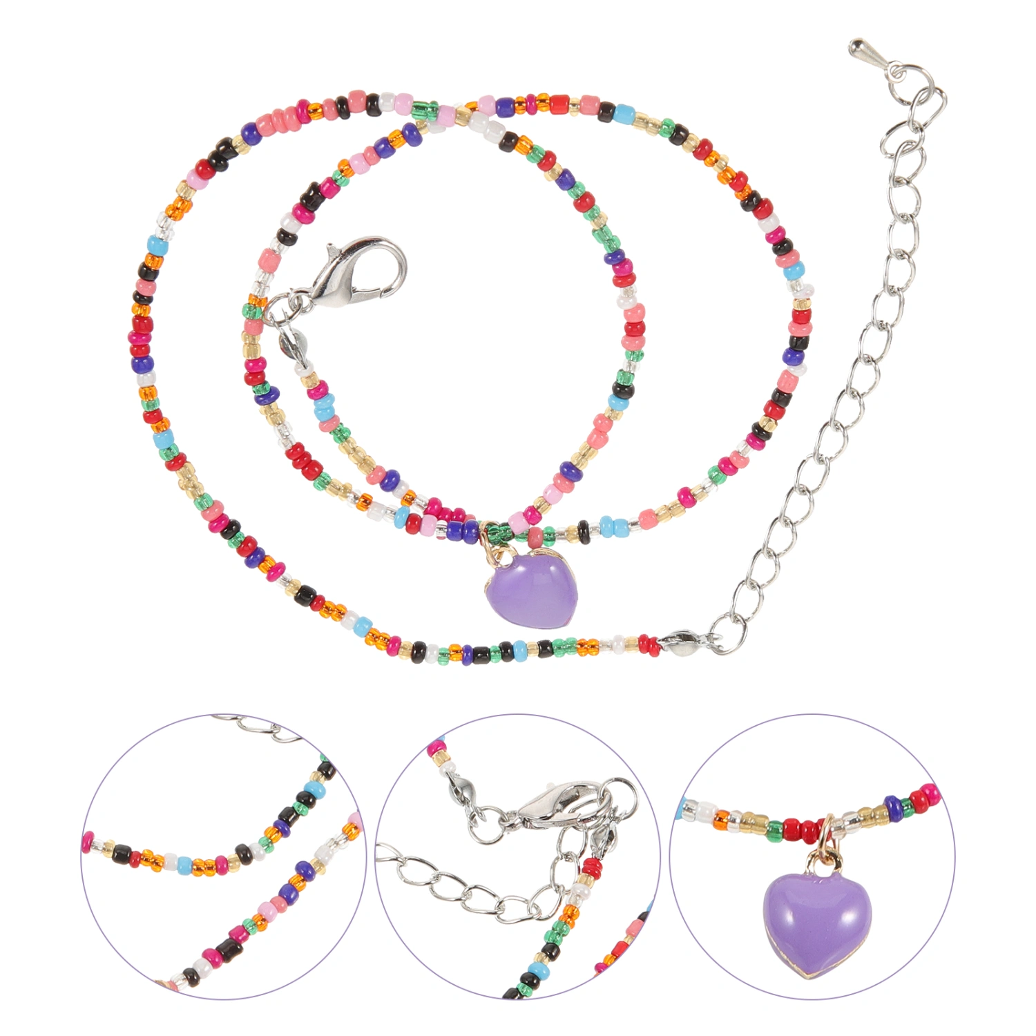 Women Necklace Teen Girls Beaded Necklace Heart Pendant Necklace Ladies Neck Jewelry