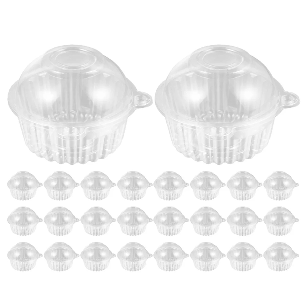 50pcs Cupcake Holders Clear Plastic Cupcake Containers Disposable Cake Boxes