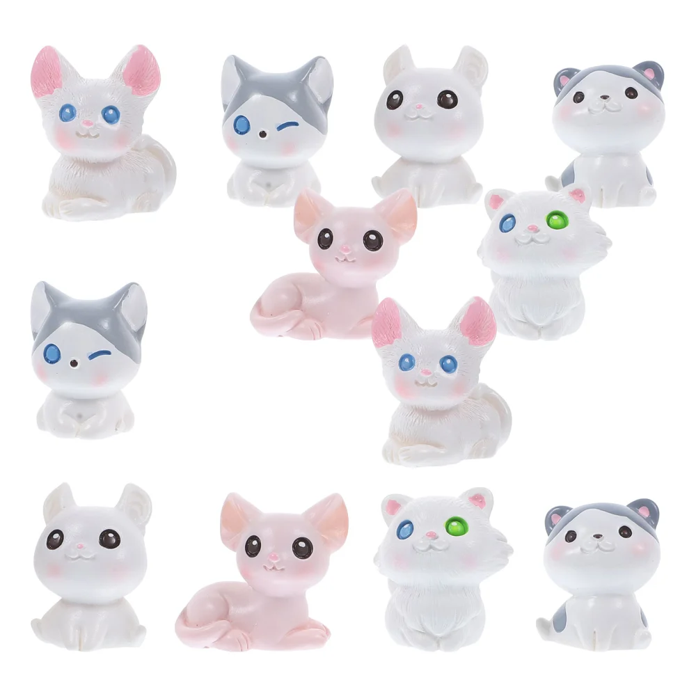 12pcs Miniature Figurines Mini Garden Cat Ornaments Miniature Landscape Accessories