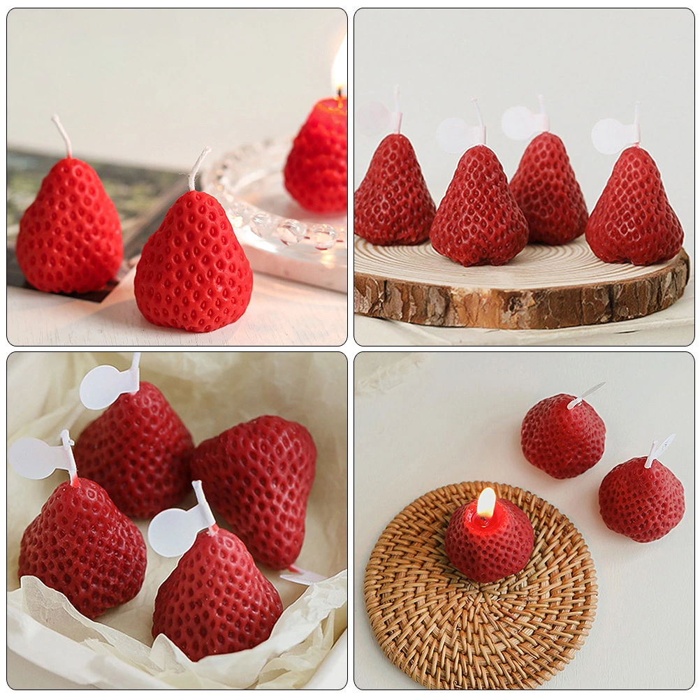 4pcs Strawberry Scented Candle Festival Decorative Candle Table Photo Props