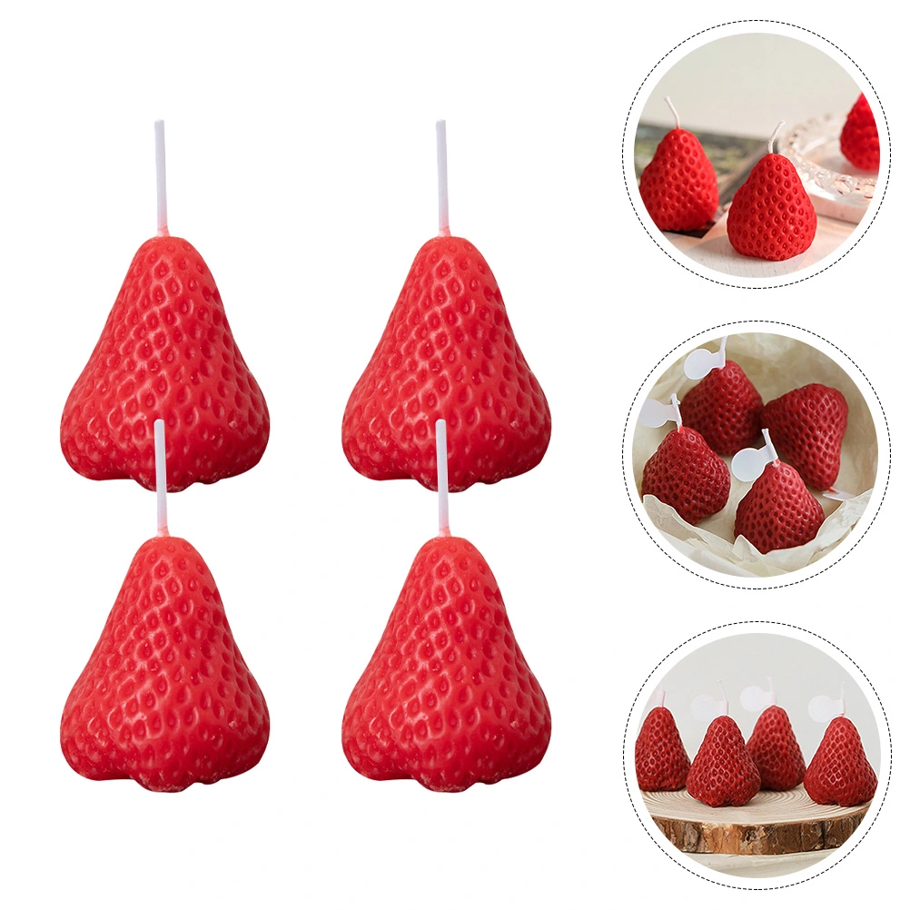 4pcs Strawberry Scented Candle Festival Decorative Candle Table Photo Props