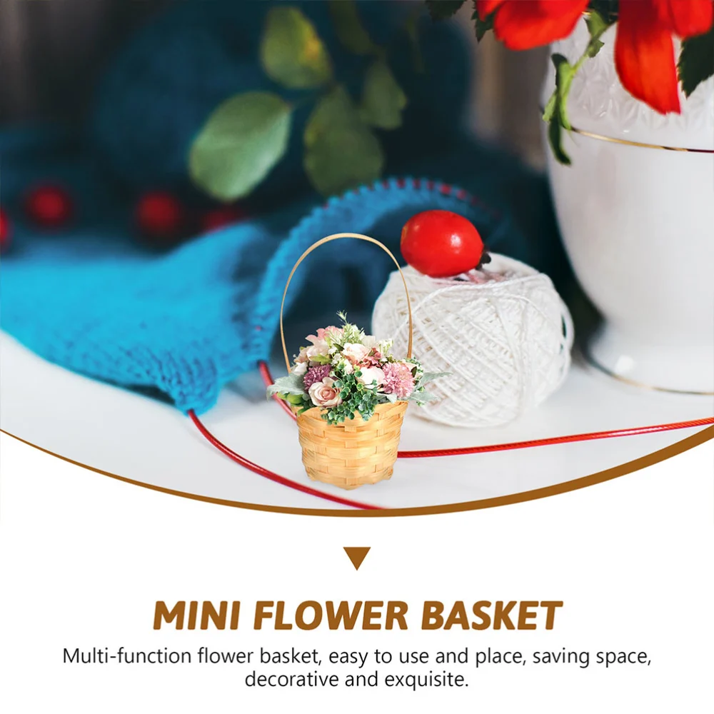 5pcs Small Hand Woven Flower Basket Handheld Bamboo Woven Basket Multi-purpose Storage Basket