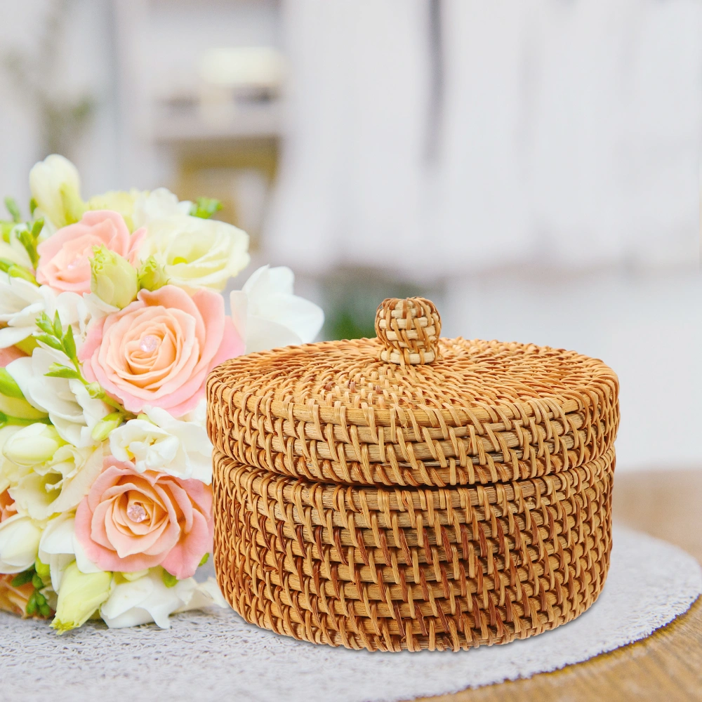 Rattan Woven Round Box Household Rattan Tea Leaf Container Dried Fruit Container