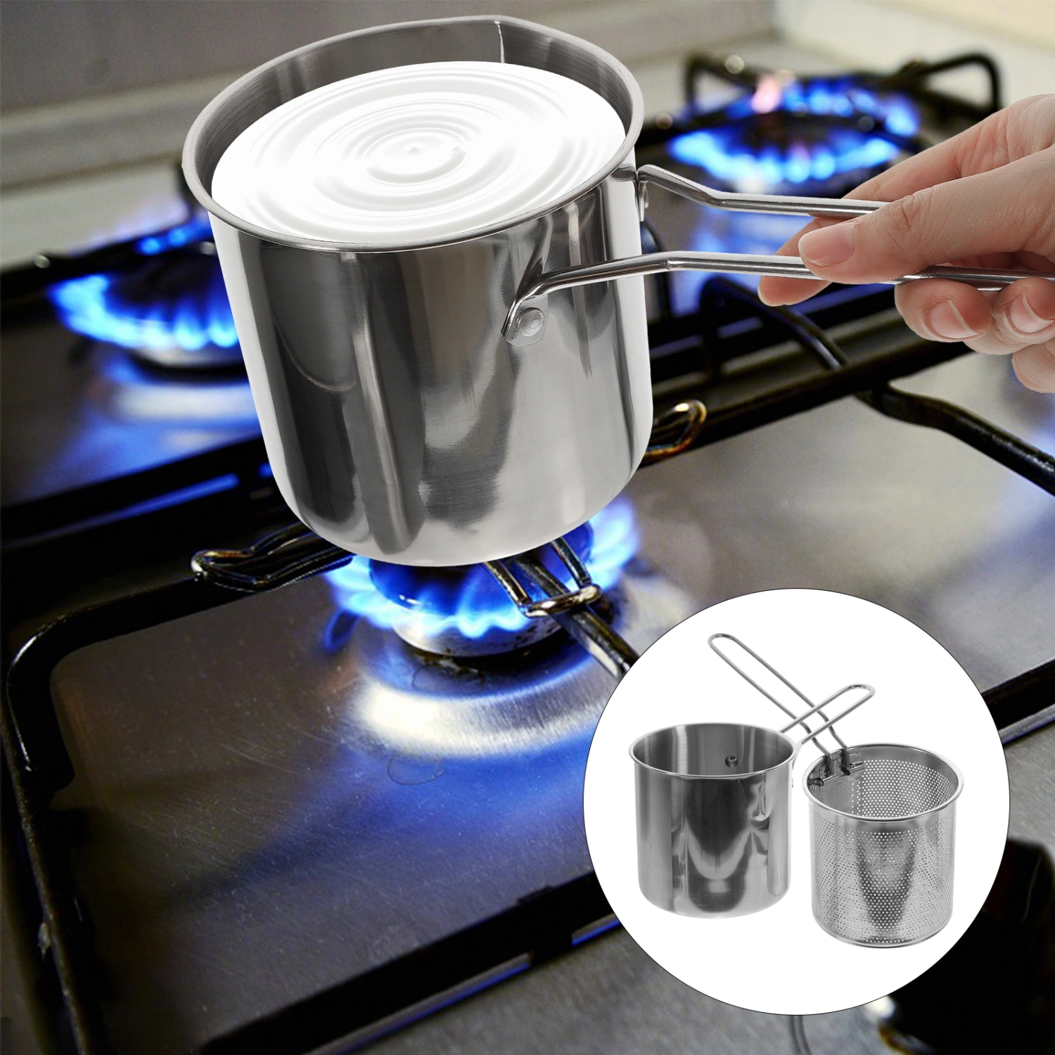 1 Set of Stainless Steel Frying Pot Small Frying Basket Food Frying Basket Pot Kitchen Frying Kit