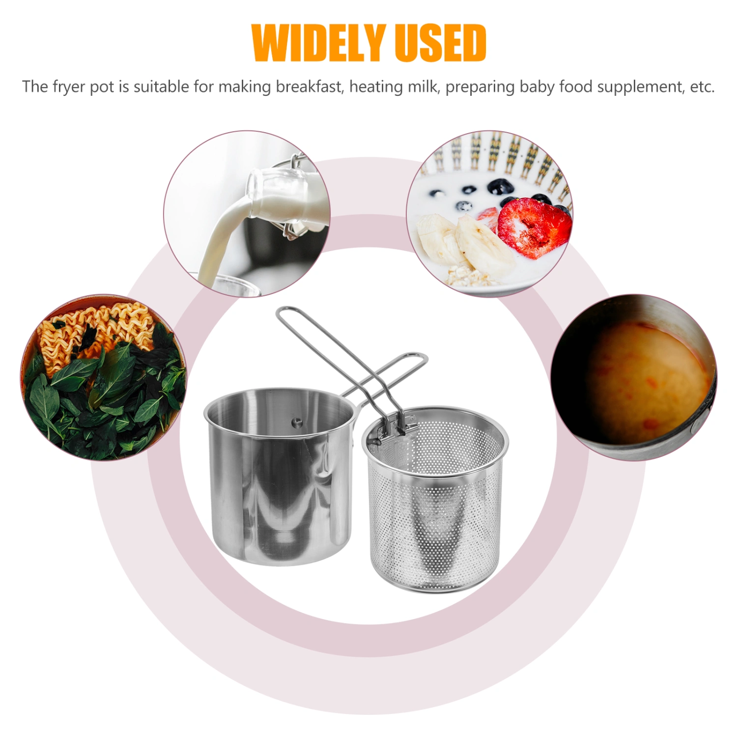 1 Set of Stainless Steel Frying Pot Small Frying Basket Food Frying Basket Pot Kitchen Frying Kit