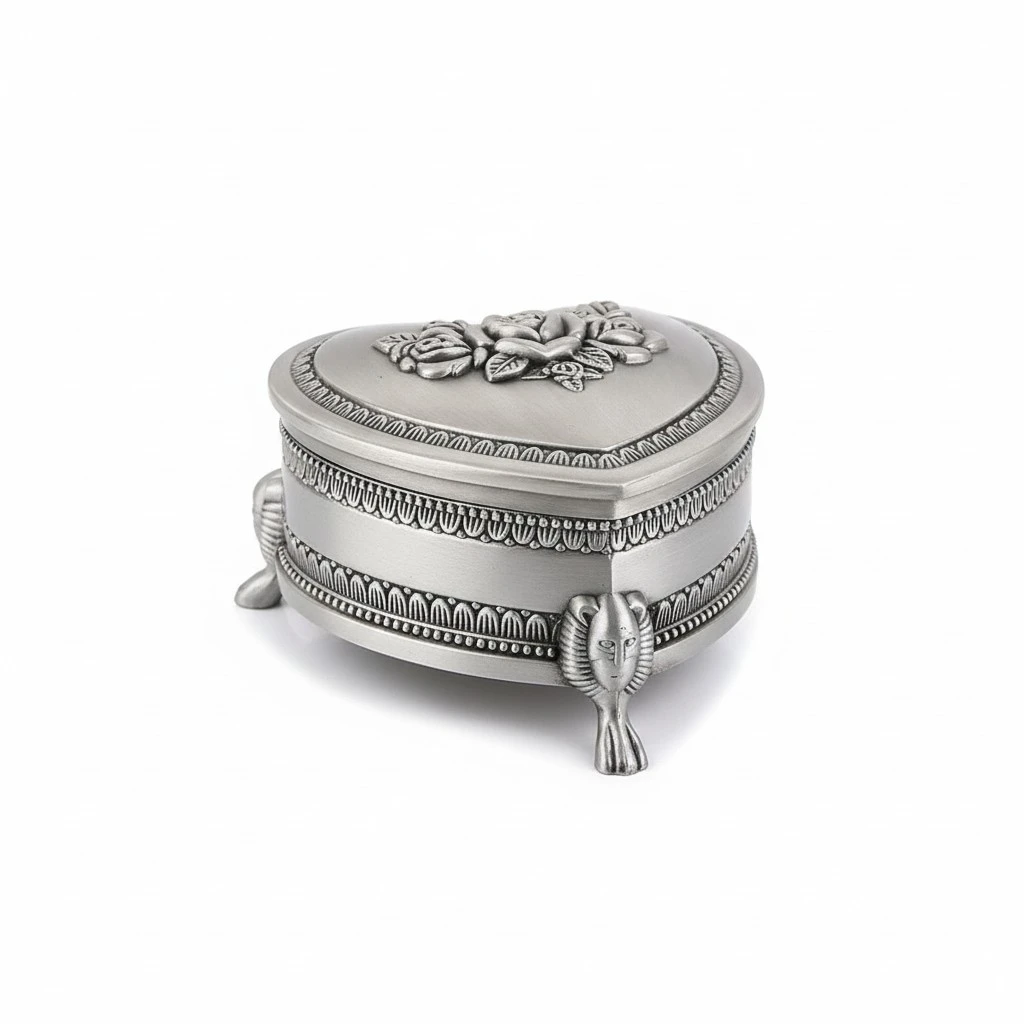 Embossed Jewelry Container Ear Stud Ring Storage Case Vintage Heart Shape Jewelry Trinket Box