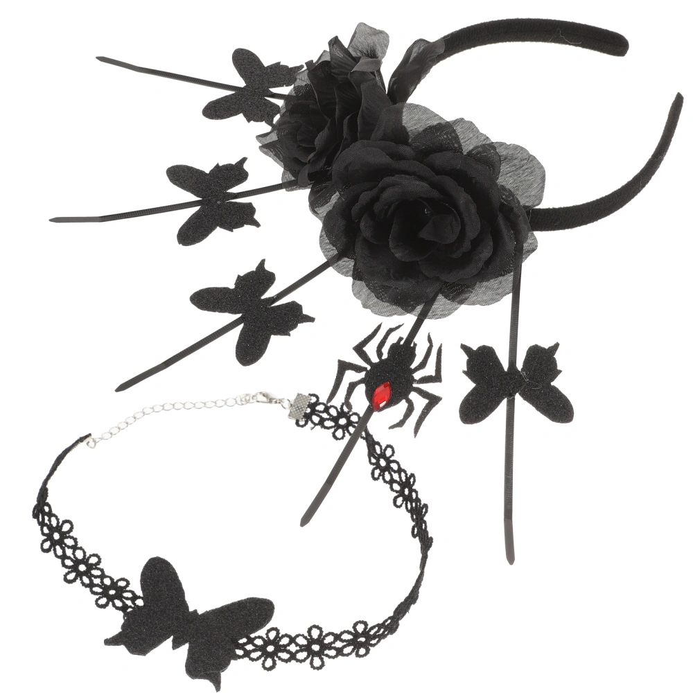 1 Set Necklaces Choker Spider Headband Set Classic Gothic Decoration Halloween Accessories (Butterfly Style)