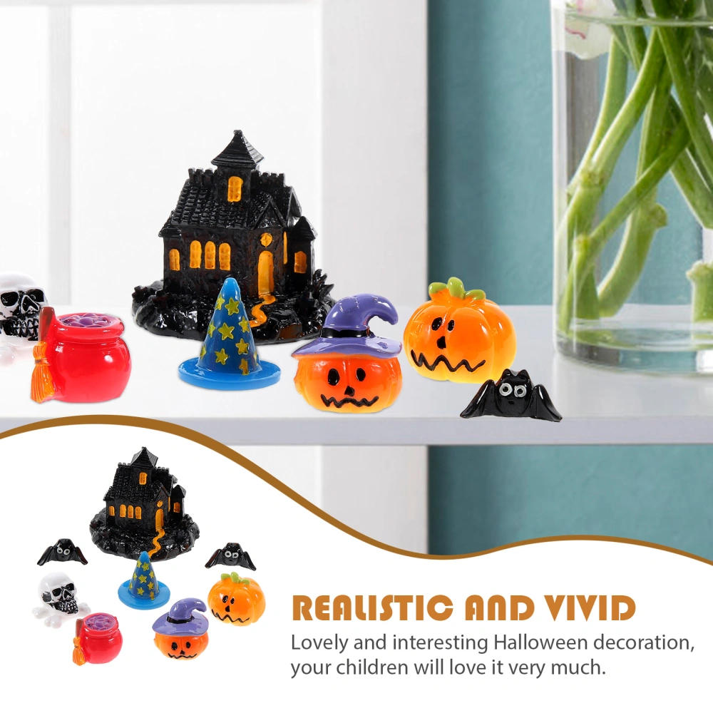 1 Set Halloween Miniatures Pumpkin Witch Hat Ornaments Holiday Micro Landscape Decoration