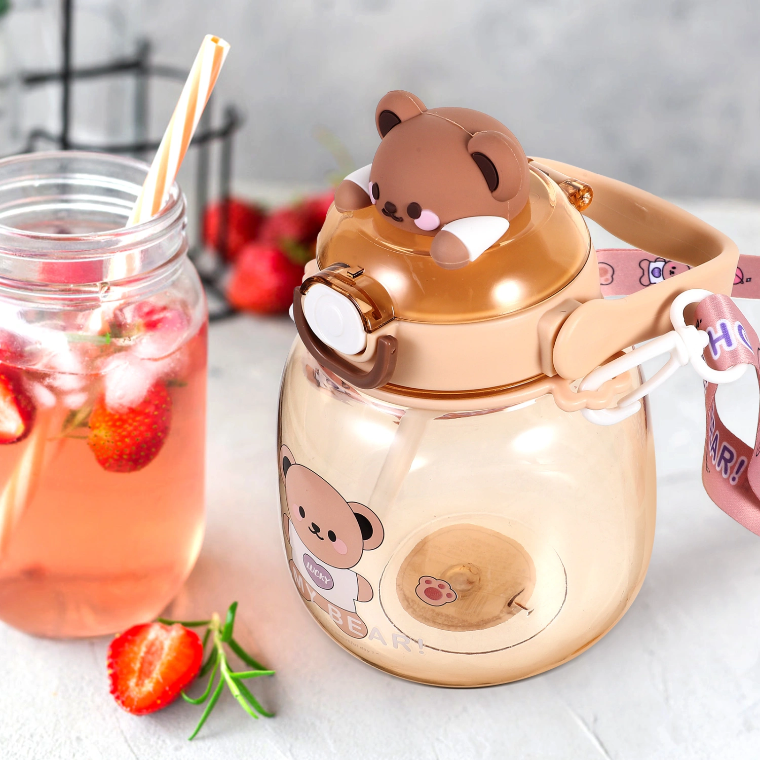 Water Bottle Kids Portable Water Bottle Large Capacity Bottle Cartoon Bear Water Bottle 1310ml