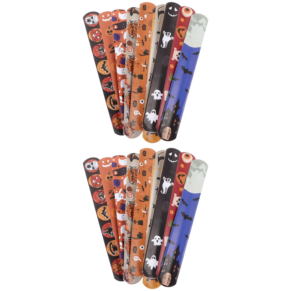 24pcs Halloween Theme Slap Bracelet Set Halloween Pattern Wristband Slap Bracelets