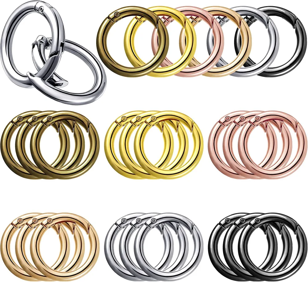 15Pcs Spring O-Rings Round Snap Buckles Key Rings Open Jump Rings Spring Keyring Buckles