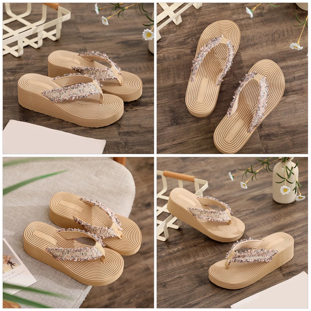 1 Pair Women Sandals Bohemian Style Sandals Wedge Slippers Summer Beach Shoes