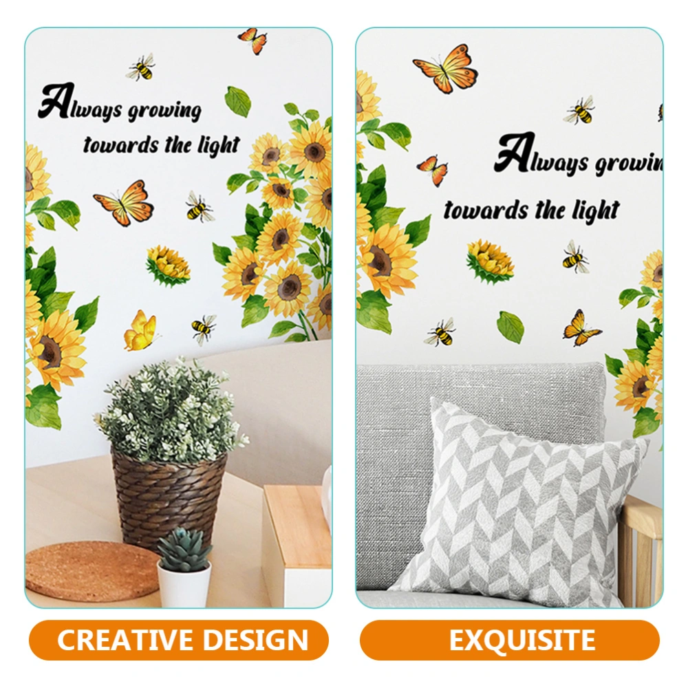 1 Sheet Self-adhesive Wall Sticker Sunflower Bee Butterflies Pattern DIY Wall Decal