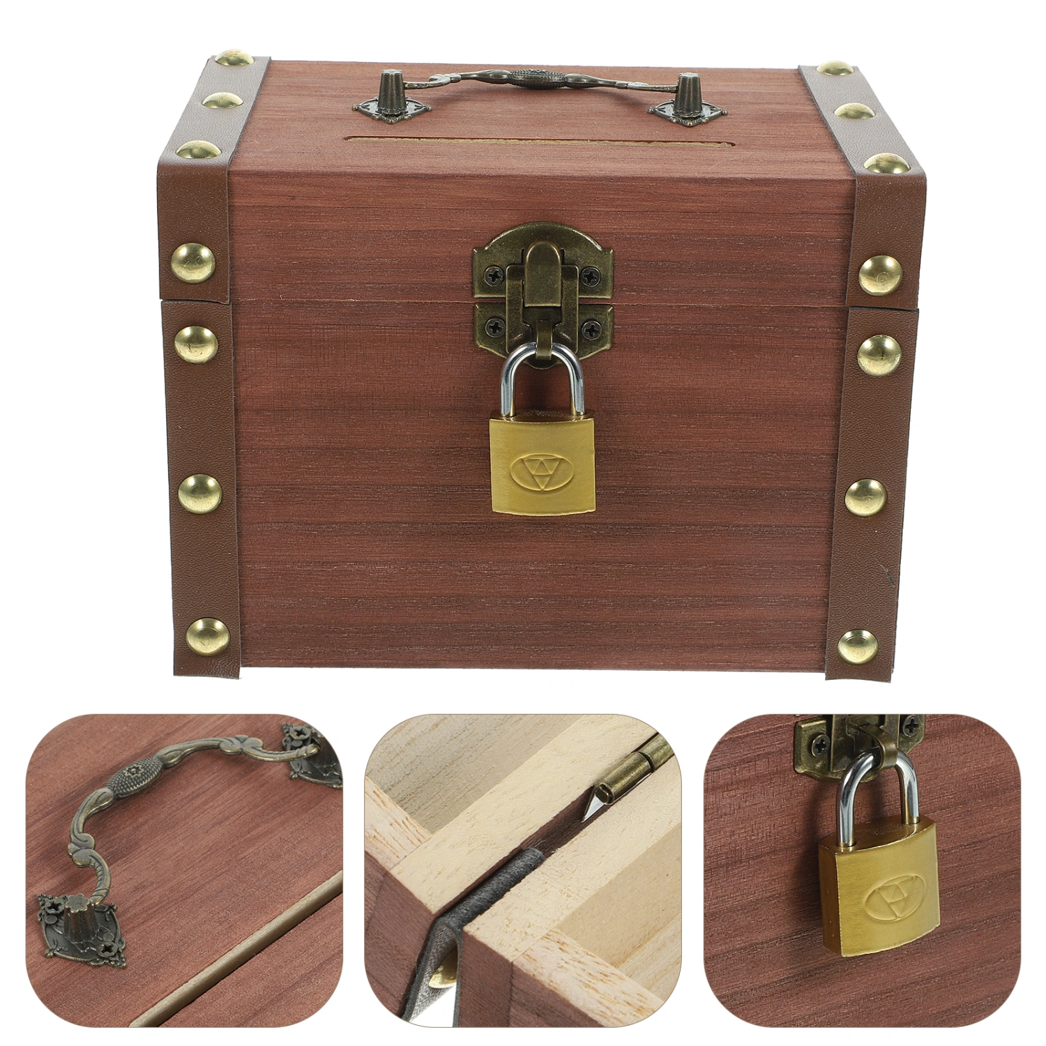 Wooden Piggy Bank Retro Style Treasure Chest Coin Storage Box Solid Wood Piggy Bank with Lock