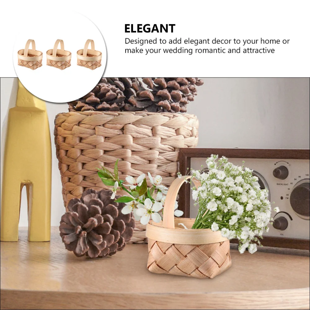 3pcs Handmade Woven Baskets Small Candy Baskets Woven Baskets with Handle Baskets for Decor