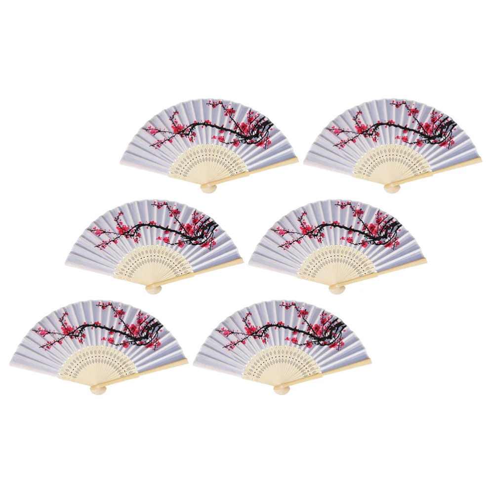 6Pcs Japanese Style Folding Fans Floral Pattern Hand Fan Retro Decorative Fan