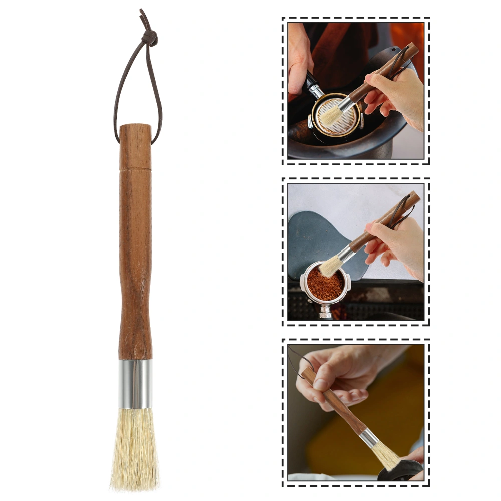 Professional Coffee Brush Bristle Coffee Grinder Brush Wooden Handle Brush with Lanyard