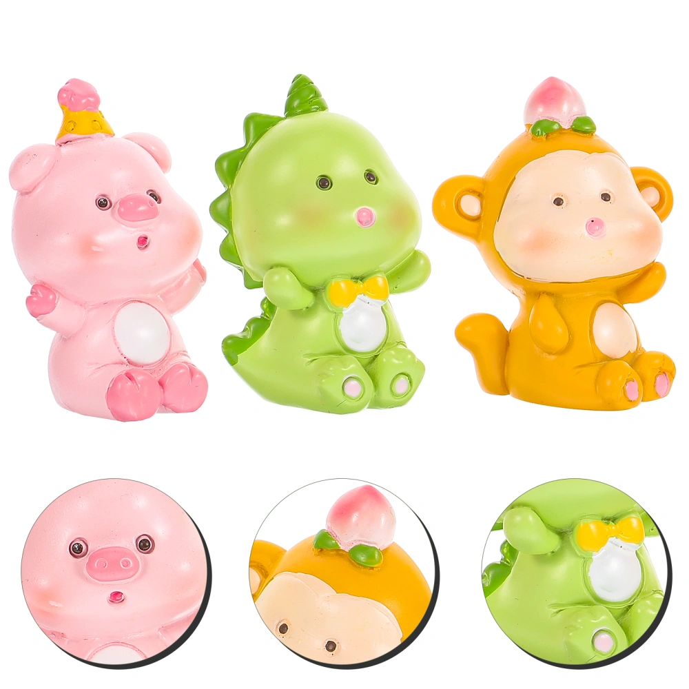 3pcs Cartoon Animal Cake Ornaments Cake Adorns Cartoon Animal Figurine Cake Decorations