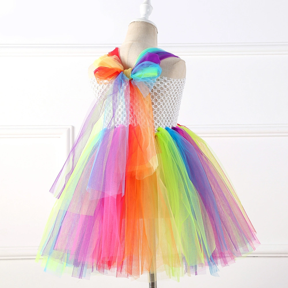 Little Girl Sleeveless Rainbow Dress Mesh Rainbow Dress Performance Rainbow Dress