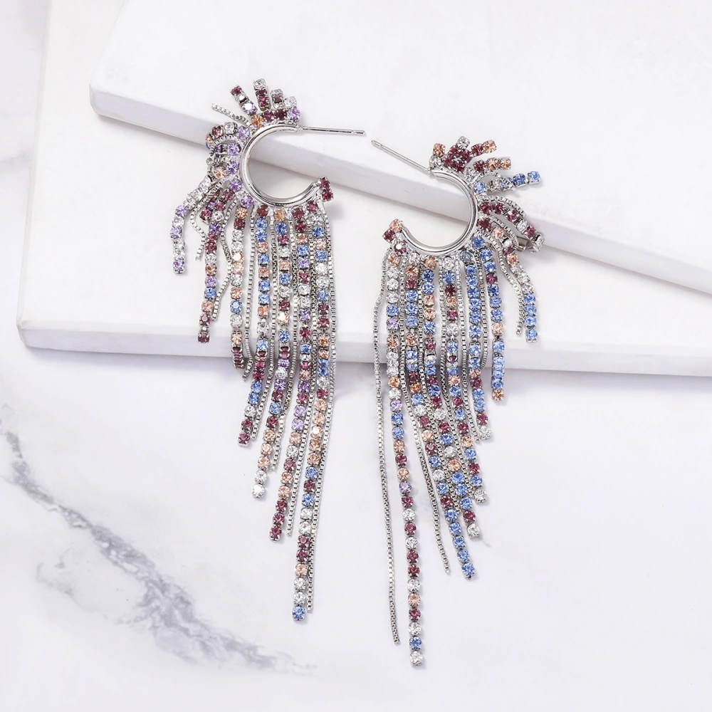 1 Pair Rhinestone Earrings Tassel Chain Earrings Dangle Earrings Women Ear Jewelry