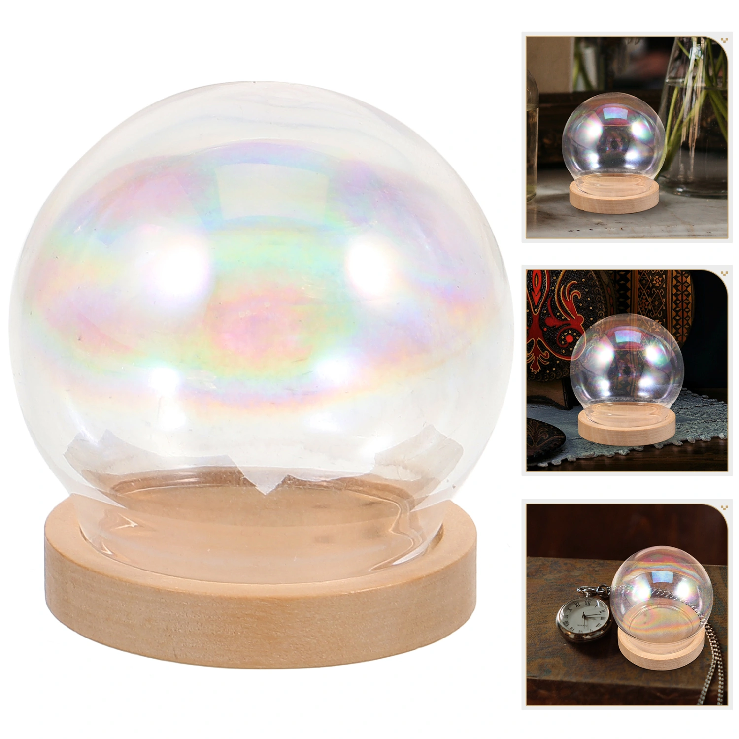 Glass Dome with Wood Base Doll Glass Cover Eternal Flower Glass Dome for Diy Crafts Making