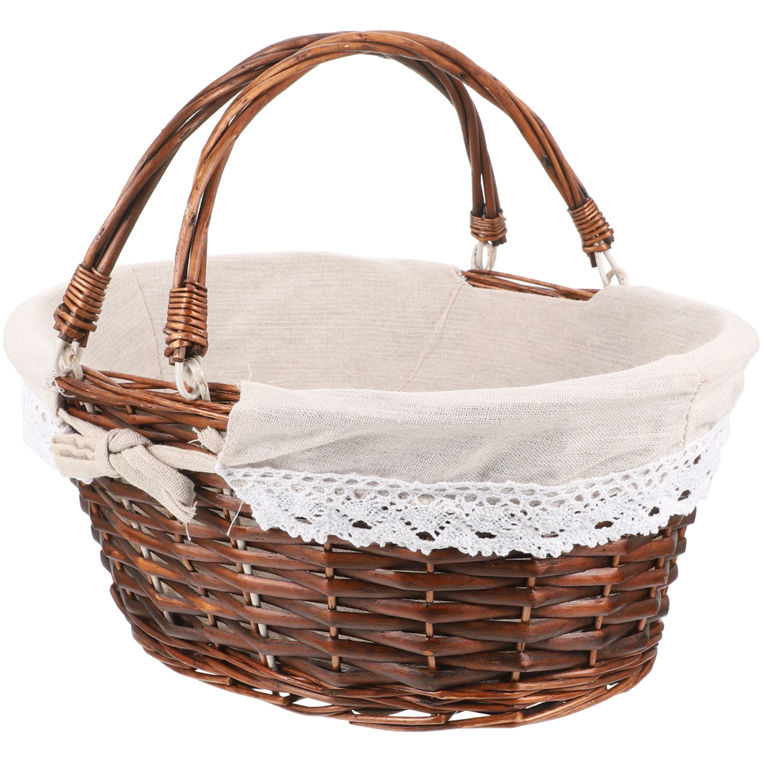 Picnic Handle Woven Basket Fruits Basket Handled Woven Fruits Storage Basket
