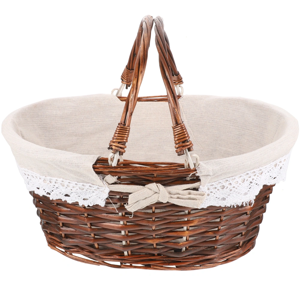 Picnic Handle Woven Basket Fruits Basket Handled Woven Fruits Storage Basket