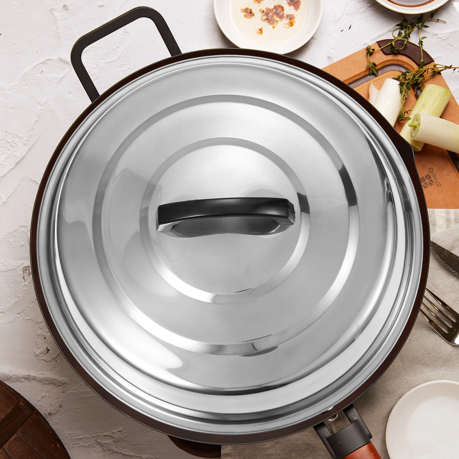 Stainless Steel Pot Lid Round Basting Cover Steaming Cover Cookware for Flat Top Griddle Grill