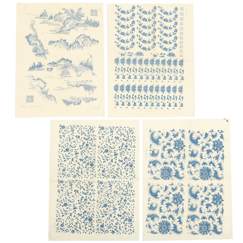 4 Sheets of Pottery Underglaze Paper Chinese Style Underglaze Transfer Pottery Paper